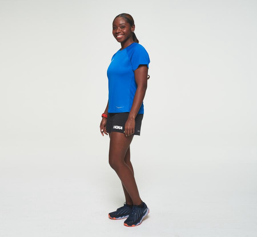 Hoka One One Performance Short Sleeve - Women Tops - Blue,Australia MZS-791526